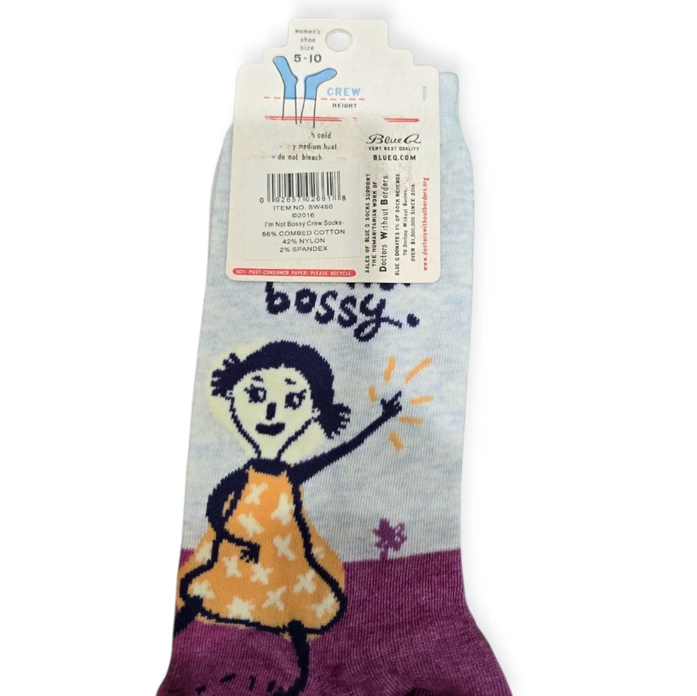 ❤️2/$12 NWT Blue Q I’m not Bossy Crew Socks Soft Combed Cotton Womens Sz 5-10
